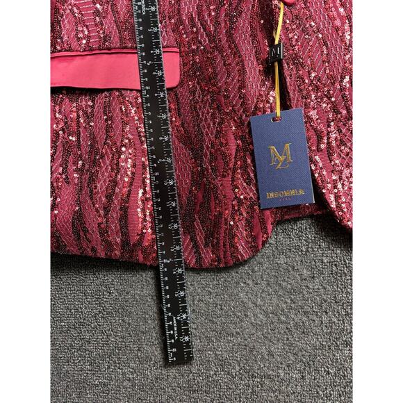 Insomnia Blazer Jacket Mens Medium Wine Red Sequin Shawl Collar Party Prom M205 - Picture 8 of 9
